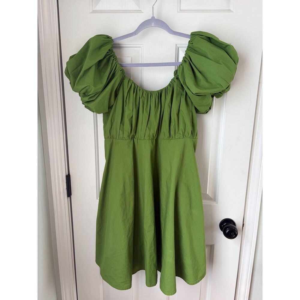 Abercrombie & Fitch Emerson Poplin Puff Sleeve Mini Dress Green Large Tall